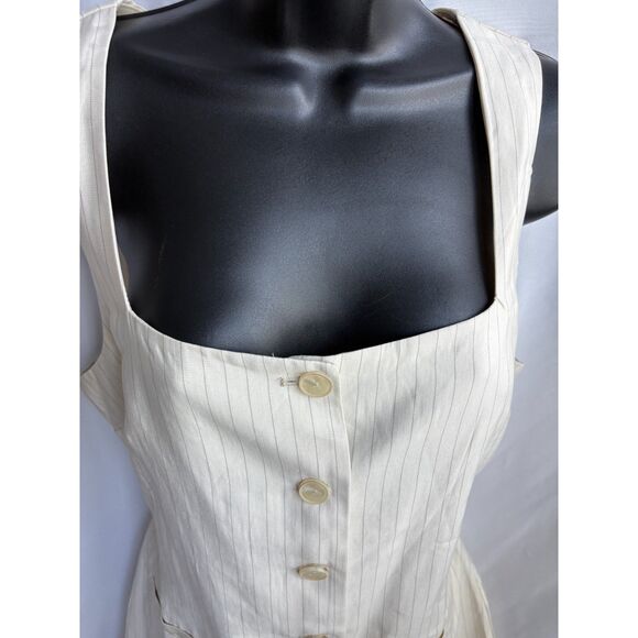 MNG Mango NWT Cream Striped Belted Dress Size M USA 6 Classy Modest Old Money - Picture 2 of 9
